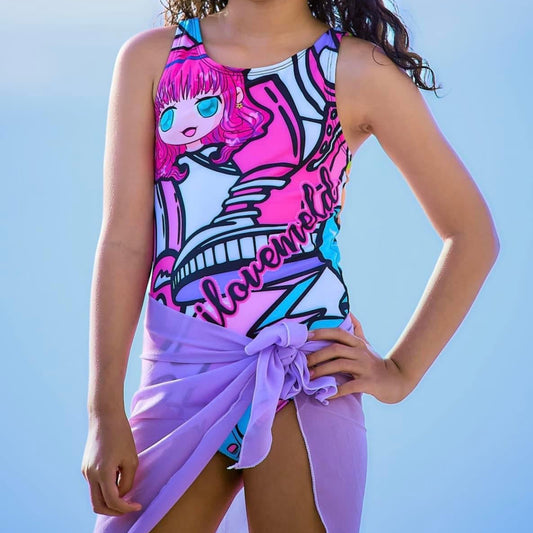 Graffiti Cut-Out Back Swimsuit